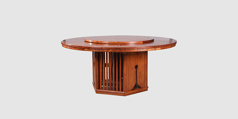 路南中式餐厅装修天地圆台餐桌红木家具效果图